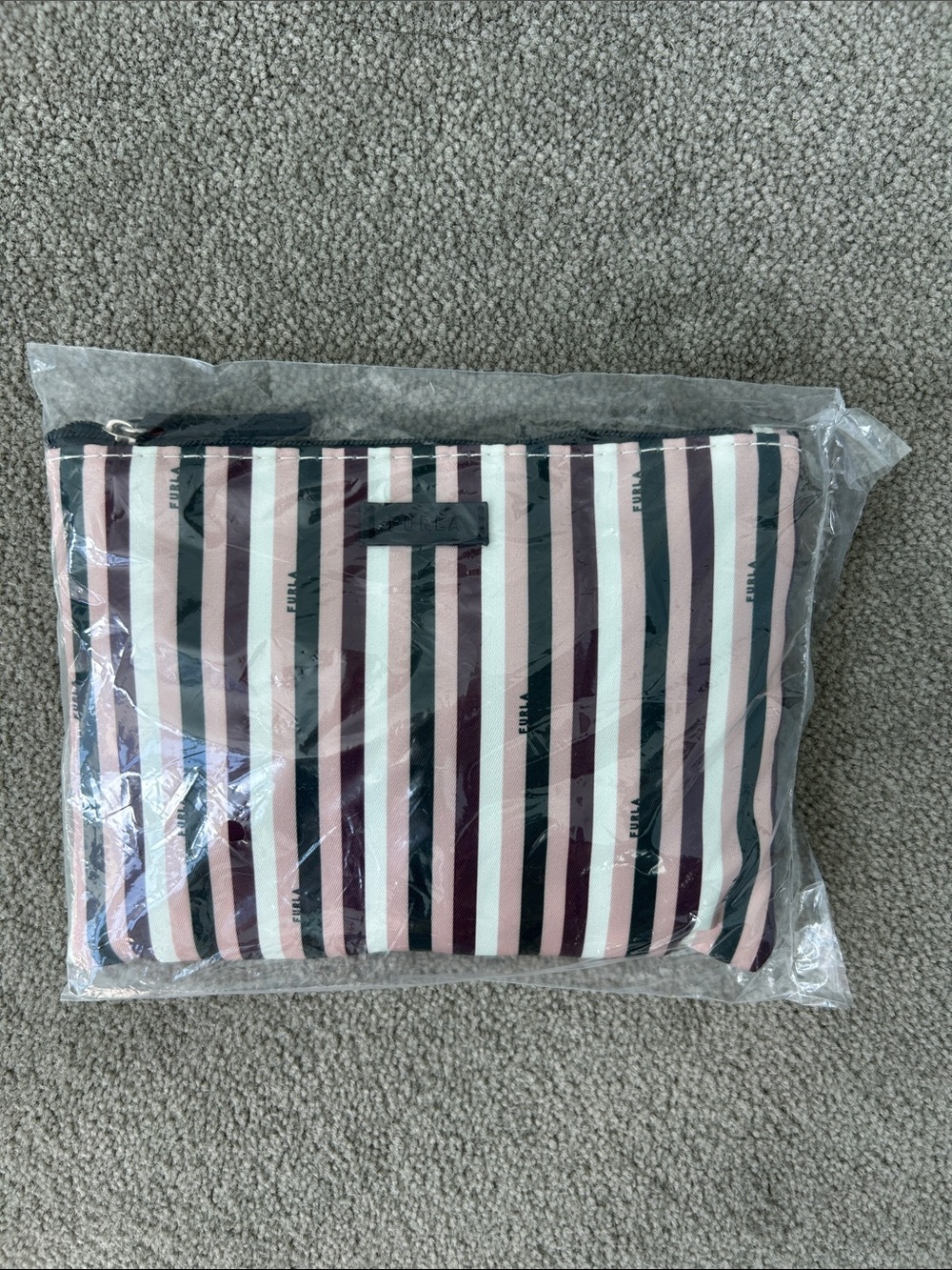 Furla Pink and Dark Purple Striped Cosmetic Pouch